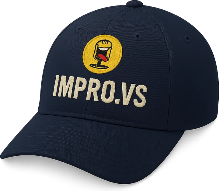 Boné azul-marinho com o logo IMPRO.VS